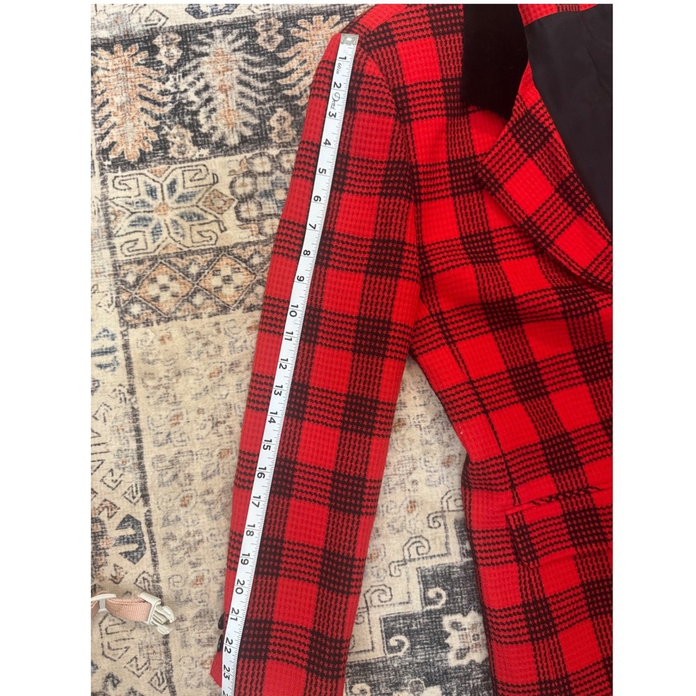 Vintage Focus-2000 Red Black Plaid Wool Skirt Suit Blazer Set Size‎ 10 Retro - Picture 4 of 9